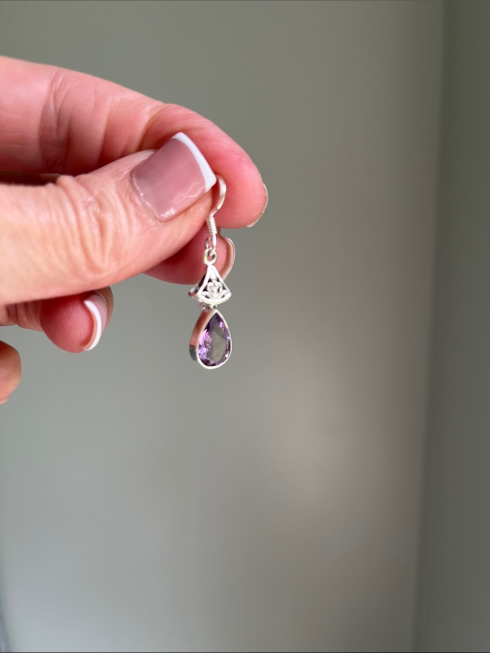Amethyst Sterling SilverTeardrop Dangle Earrings - Picture 4 of 6